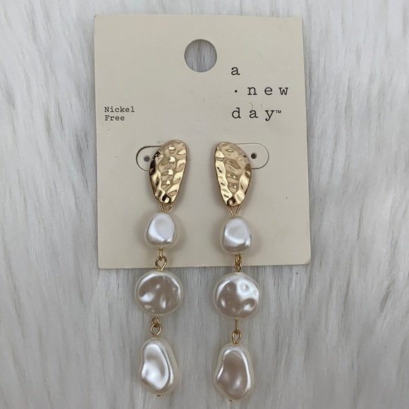 a new day Jewelry - 4/$20 A New Day Gold & Pearl 3” Drop Earrings